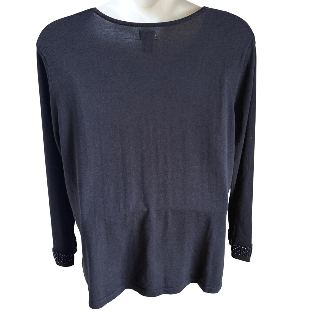 Quiet Luxury Black Beaded Neckline Cuff Long Sleeve Top Elegant Minimalist 2X - Picture 5 of 6